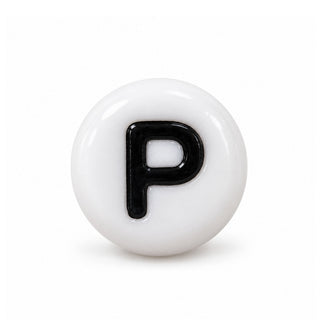 4×7mm White & Black Enamel Letter Bead – P