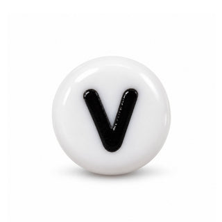 4×7mm White & Black Enamel Letter Bead – V