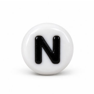 4×7mm White & Black Enamel Letter Bead – N