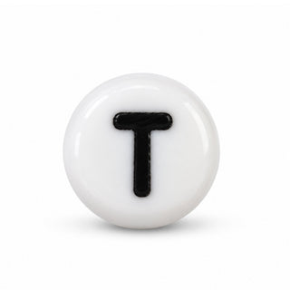 4×7mm White & Black Enamel Letter Bead – T