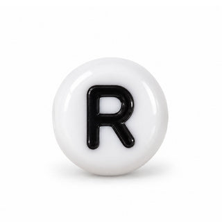 4×7mm White & Black Enamel Letter Bead – R