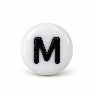 4×7mm White & Black Enamel Letter Bead – M