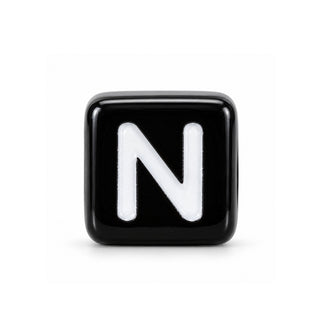 6mm Black & White Letter Bead – N