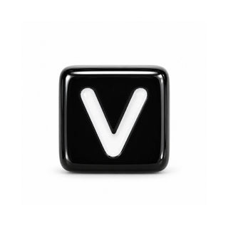 6mm Black & White Letter Bead – V