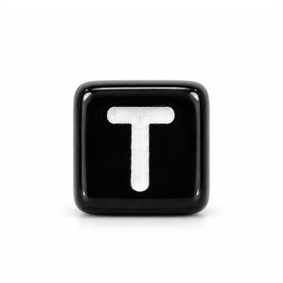 6mm Black & White Letter Bead – T