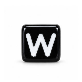 6mm Black & White Letter Bead – W