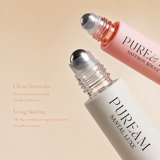 Pheromone Perfume for Women, Woody & Floral 4-Piece Keychain Set – Amber Noir, Saffron Rouge, Balboa Rosa & Santal Luxe, 30% High Conc, Long Lasting Roll-On, 0.2 oz / 6 ml Each
