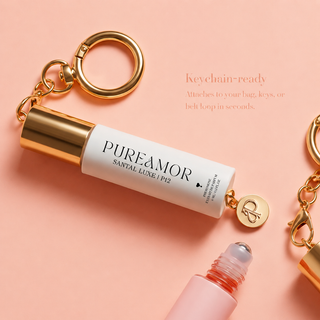 Pheromone Perfume for Women, Woody & Floral 4-Piece Keychain Set – Amber Noir, Saffron Rouge, Balboa Rosa & Santal Luxe, 30% High Conc, Long Lasting Roll-On, 0.2 oz / 6 ml Each