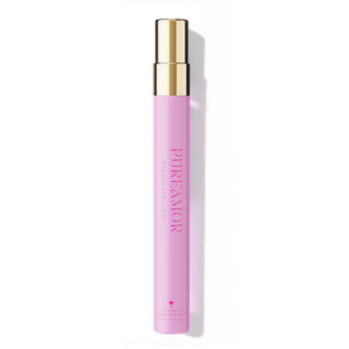 Pink 12ml travel spray with gold cap on a white background