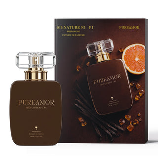 PUREAMOR perfume bottle and packaging on a white background