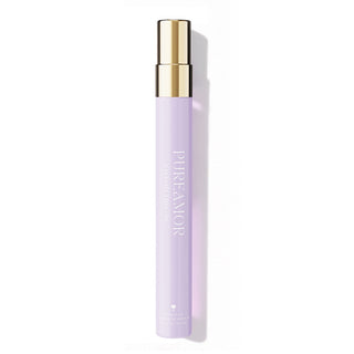 Purple 12ml travel spray with gold cap on a white background