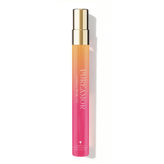 Pink and gold 12ml travel spray with 'PUREAMOR' branding on a white background
