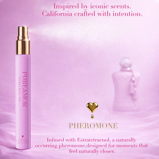Balboa Rosa pheromone 12ml travel spray mist with a soft pink background and a distant blurred bottle