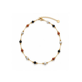 Handmade Chain Bracelet – Black, White & Peach Stone Beads