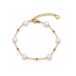 Handmade Chain Bracelet – White Mother-of-Pearl Disc