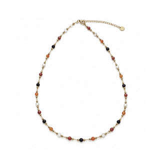 Handmade Chain Necklace – Black & Tea Stone Beads