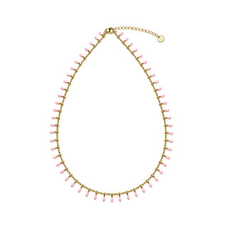 Handmade Chain Necklace – Pink Enamel Tassel