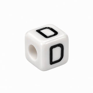 10mm White & Black Enamel Letter Bead – D