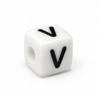 10mm White & Black Enamel Letter Bead – V