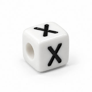 10mm White & Black Enamel Letter Bead – X