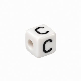 10mm White & Black Enamel Letter Bead – C