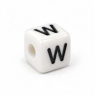 10mm White & Black Enamel Letter Bead – W