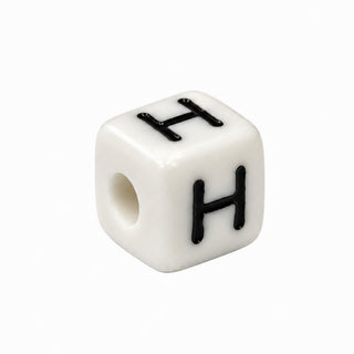 10mm White & Black Enamel Letter Bead – H