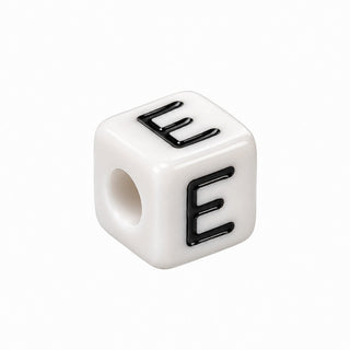 10mm White & Black Enamel Letter Bead – E