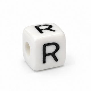 10mm White & Black Enamel Letter Bead – R