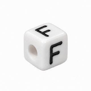 10mm White & Black Enamel Letter Bead – F