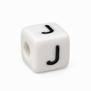 10mm White & Black Enamel Letter Bead – J