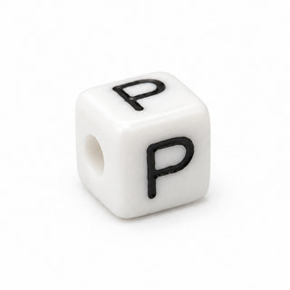 10mm White & Black Enamel Letter Bead – P