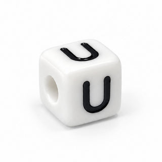 10mm White & Black Enamel Letter Bead – U
