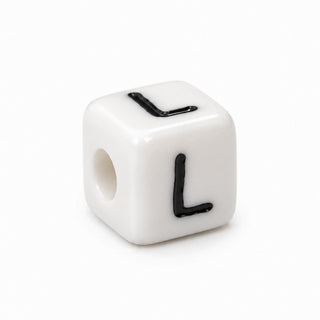 10mm White & Black Enamel Letter Bead – L