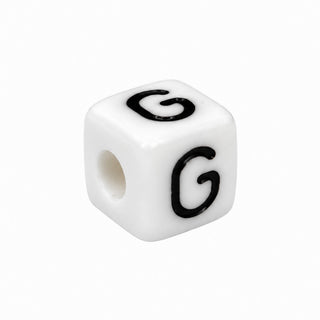 10mm White & Black Enamel Letter Bead – G