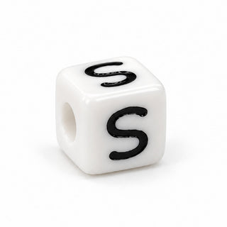 10mm White & Black Enamel Letter Bead – S