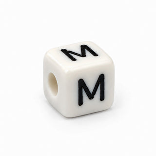 10mm White & Black Enamel Letter Bead – M