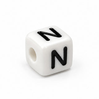 10mm White & Black Enamel Letter Bead – N