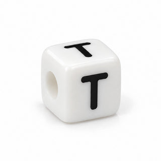 10mm White & Black Enamel Letter Bead – T