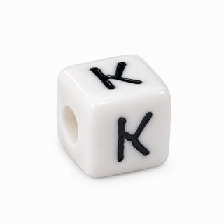 10mm White & Black Enamel Letter Bead – K