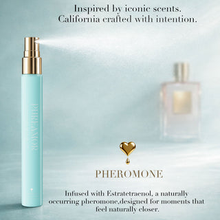 PureAmor Moonlight Mellow 12ml travel spray, a fresh floral fragrance with pheromones, crafted with care in California for naturally intimate moments.