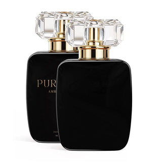 Two black 30ml perfume bottles with gold caps on a white background