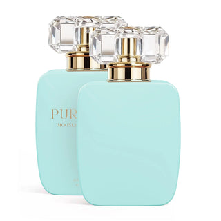 Two light blue 30ml perfume bottles with gold caps on a white background