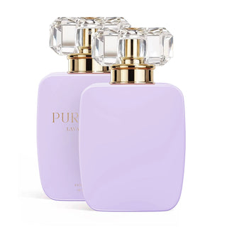 Two lavender-colored 30ml perfume bottles with gold caps on a white background