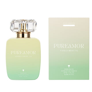 Perfume bottle and packaging of PUREAMOR Vanilla Bean 30 ML on a white background