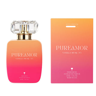 Pureamor Vanilla Musk perfume 30ml bottle with packaging on a white background.